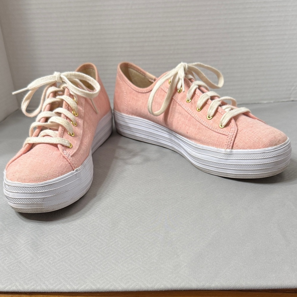 Keds Triple Kicks Women’s Sz 10 Pink Chambray Platform Lace Up Comfort Sneakers